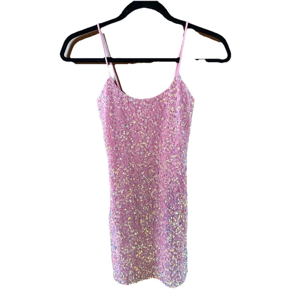 Lucy in the Sky Sparkly Pink Iridescent Sequin Bodycon Dress Size XS